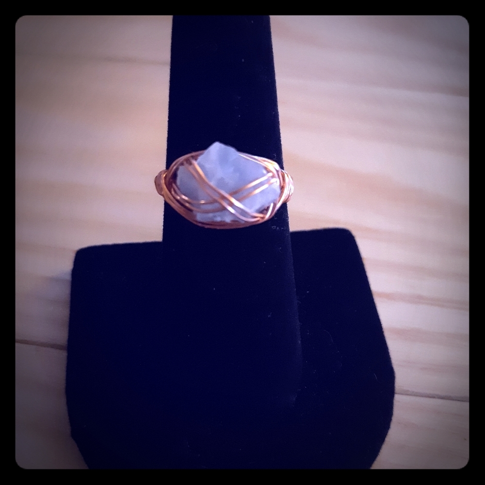 Blue calcite copper ring